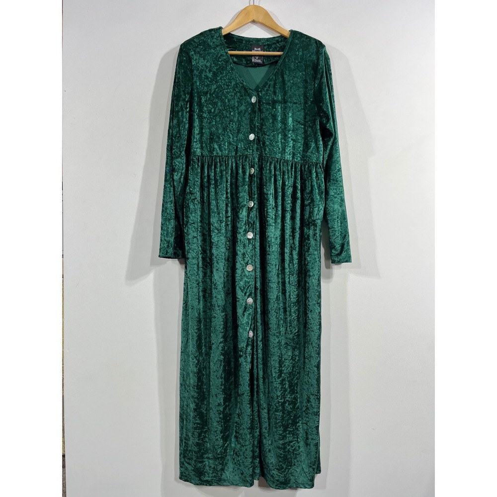 Brett Alixander VTG Whimsigoth Green Crushed Velvet Maxi Dress Empire Waist 14